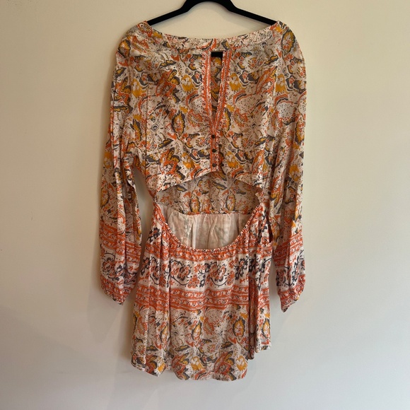 Free People Silver Sun‎ Cutout Print Dress size large orange ivory boho EUC - Picture 8 of 16